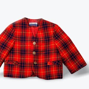 Elegant Heir Blazer Vintage Plaid Wool Red Navy Liliputian Bazaar Size 2T